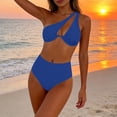 thumbnail image 5 of Sevevn Women's One Shoulder Cutout Bikini Set Ribbed High Waist Two Piece Swimsuit Blue M, 5 of 8