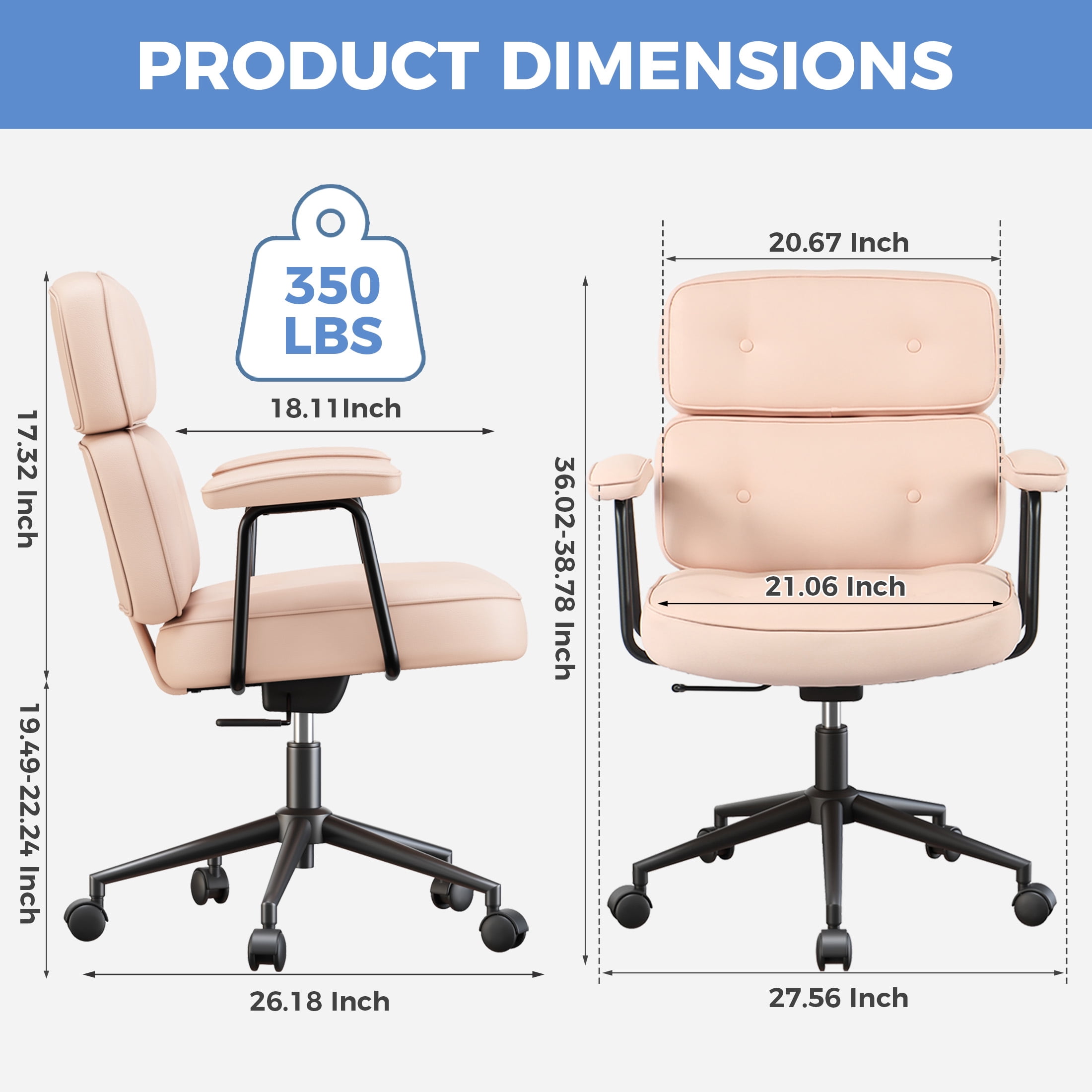 edx PU Leather Home Office Chair, 350LBS Heavy Duty, 8 Hours Ergonomic High Back Desk Chair with Lumbar Support, Pink