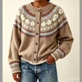 thumbnail image 2 of Textilo Women's Fair Isle Cardigan Sweaters Long Sleeve Crew Neck Button Up Sweater Ribbed Knit Geometric Pattern Coats Lightweight Soft Cozy Y2k Fall Winter Outerwear,Camel XL, 2 of 7