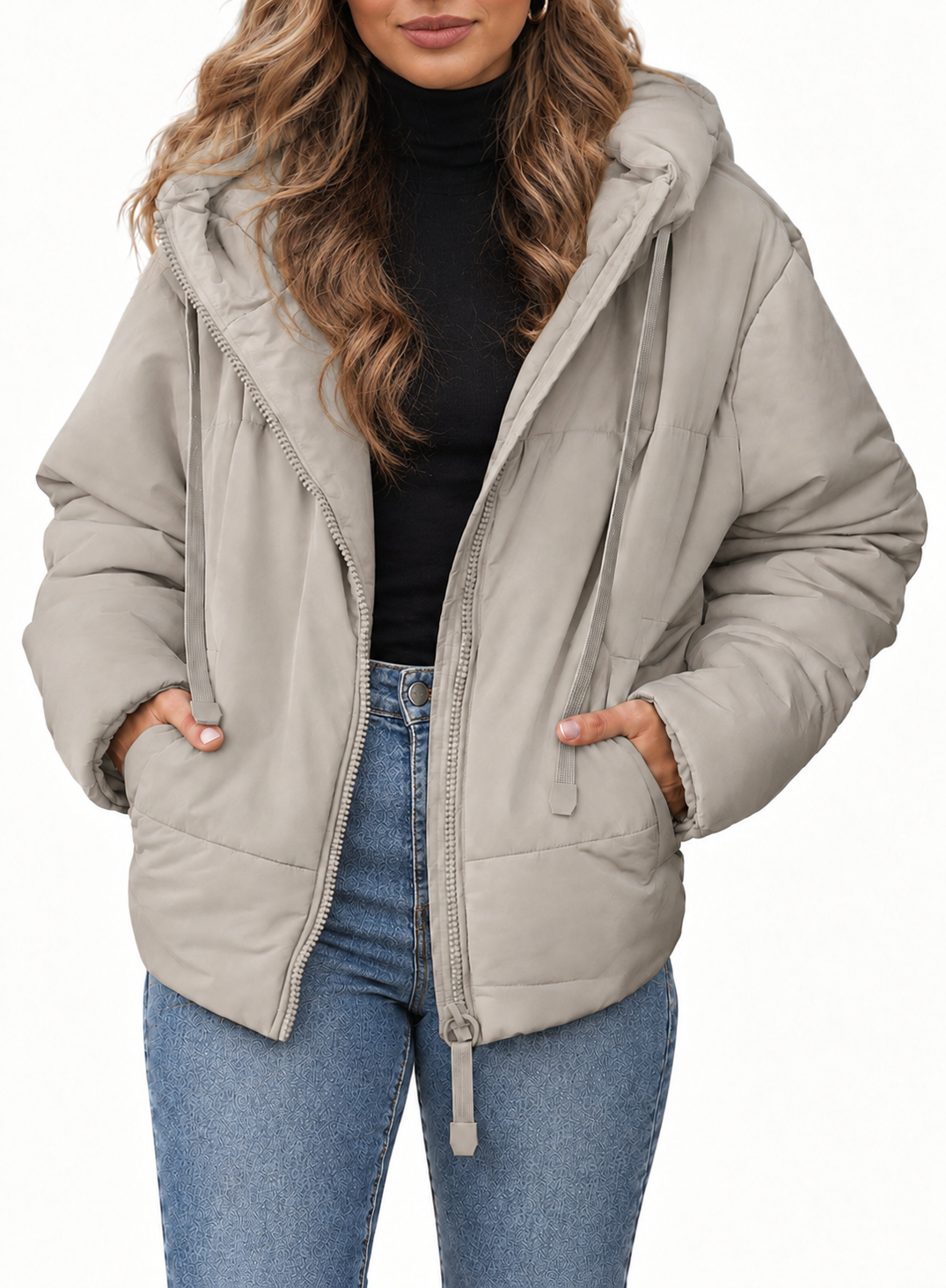 SHEWIN Women's Hooded Puffer Jacket Short Coat photo 1