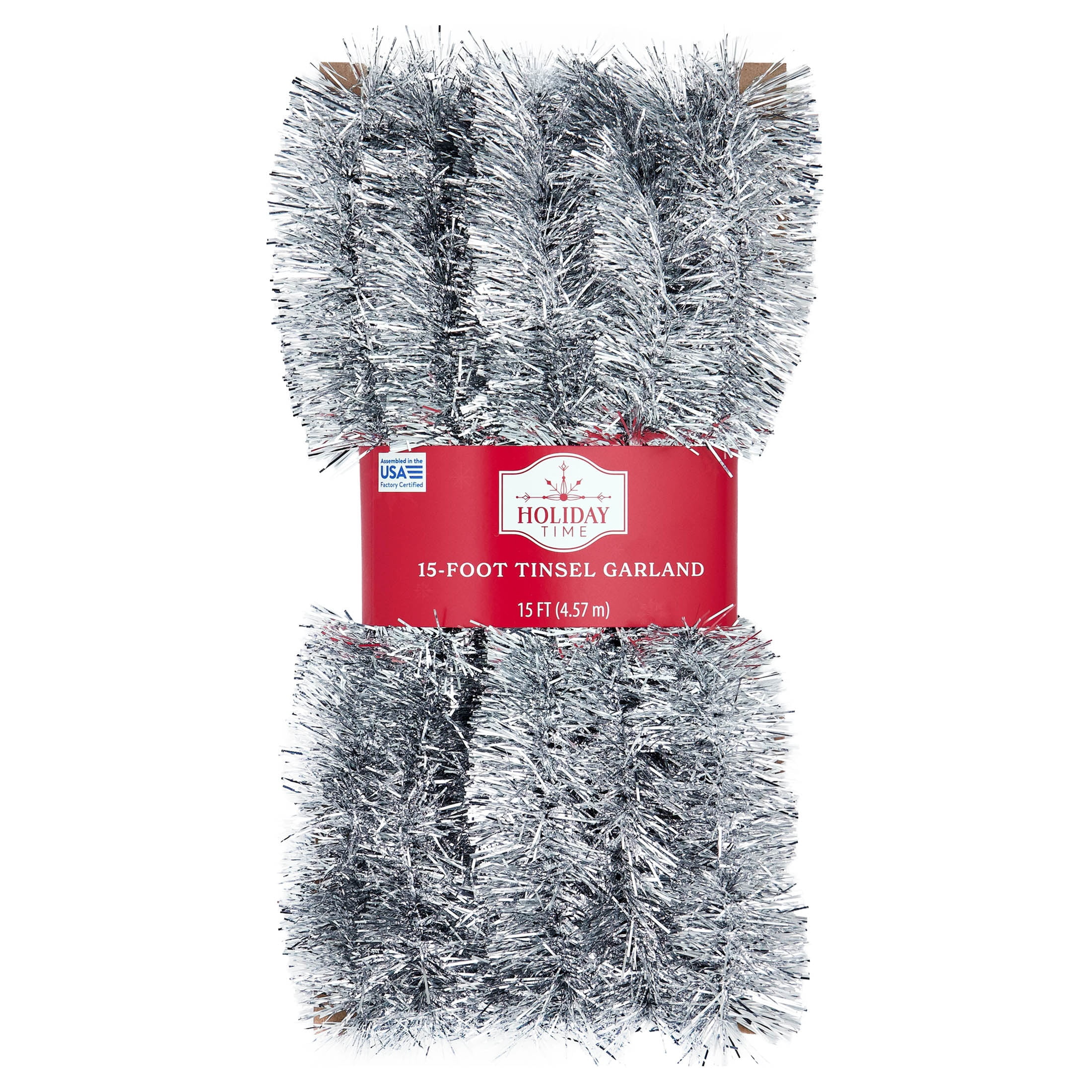 Tinsel Christmas Garland, Silver, 15', by Holiday Time