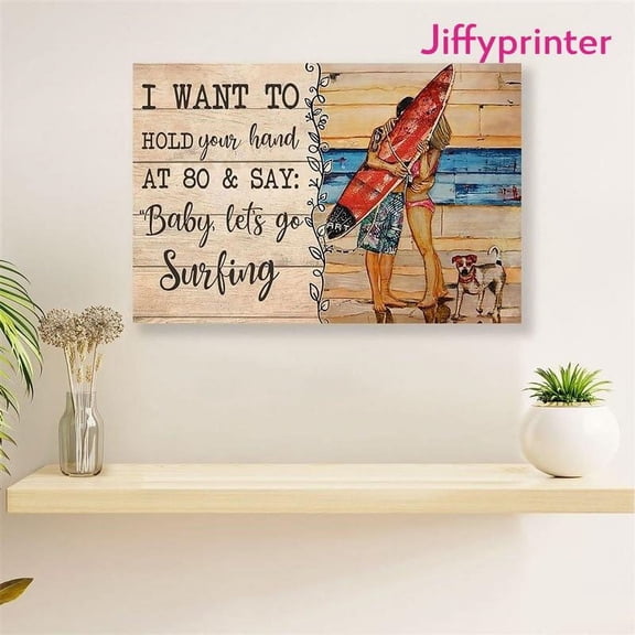 Water Surfing Couple Girl Boy Husband Wife Home Dcor Beach Surfer Poster Wall Art Horizontal 11 x 17 Inch Poster