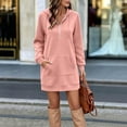 thumbnail image 2 of Busydd Zip Up Hooded Sweatshirt Dress for Women Trendy Solid Color Drawstring Fall Dresses Casual Kangaroo Pocket Hem Long Sleeve Dress S, 2 of 7
