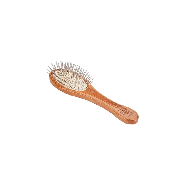 Pet Brush Bass Cepillos pequeños de alambre ovalado con mano de madera de bambú
