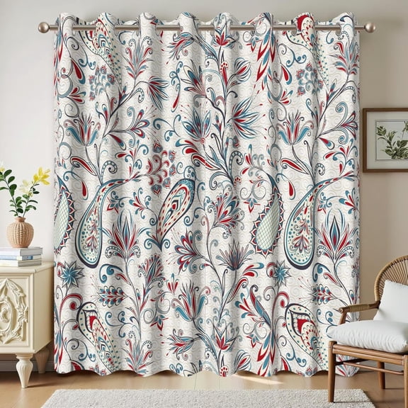 Boho Floral Plants Blackout Thermal Insulated Curtains, Retro Mid Century Pattern Curtain Window Drapes For Bohemian Style Bedroom Living Room Decor 53"W x 84"L (Pack of 2)