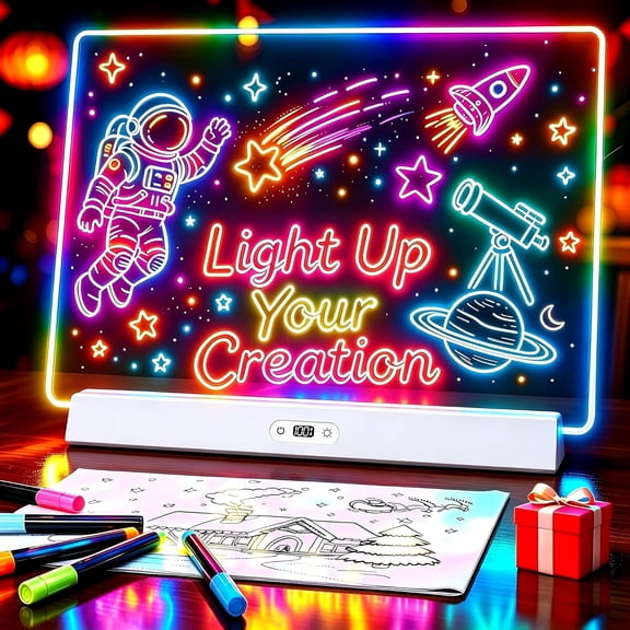 Rechargeable LED Message Board with 9 Color Changing Lights - 17 Inch Glow Writing & Drawing Board, Dry Erase Light Up Memo Board for Home, Classroom & Office Decor(White)