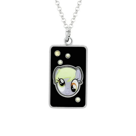 My Little Pony Fine Silver Plated Crystal Muffins Head Dog Tag Pendant Necklace