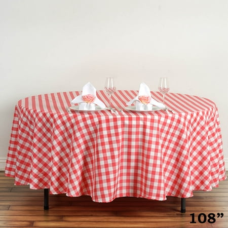 Balsacircle 108 Round Gingham Checkered Polyester Tablecloth For Balsacircle 108 Round Gingham Checkered Polyester Tablecloth For Garden Party Wedding Reception Catering Dining Home Table Linens