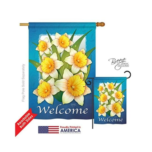 Breeze Decor 04070 Floral Daffodils 2-Sided Vertical Impression House Flag - 28 x 40 in.