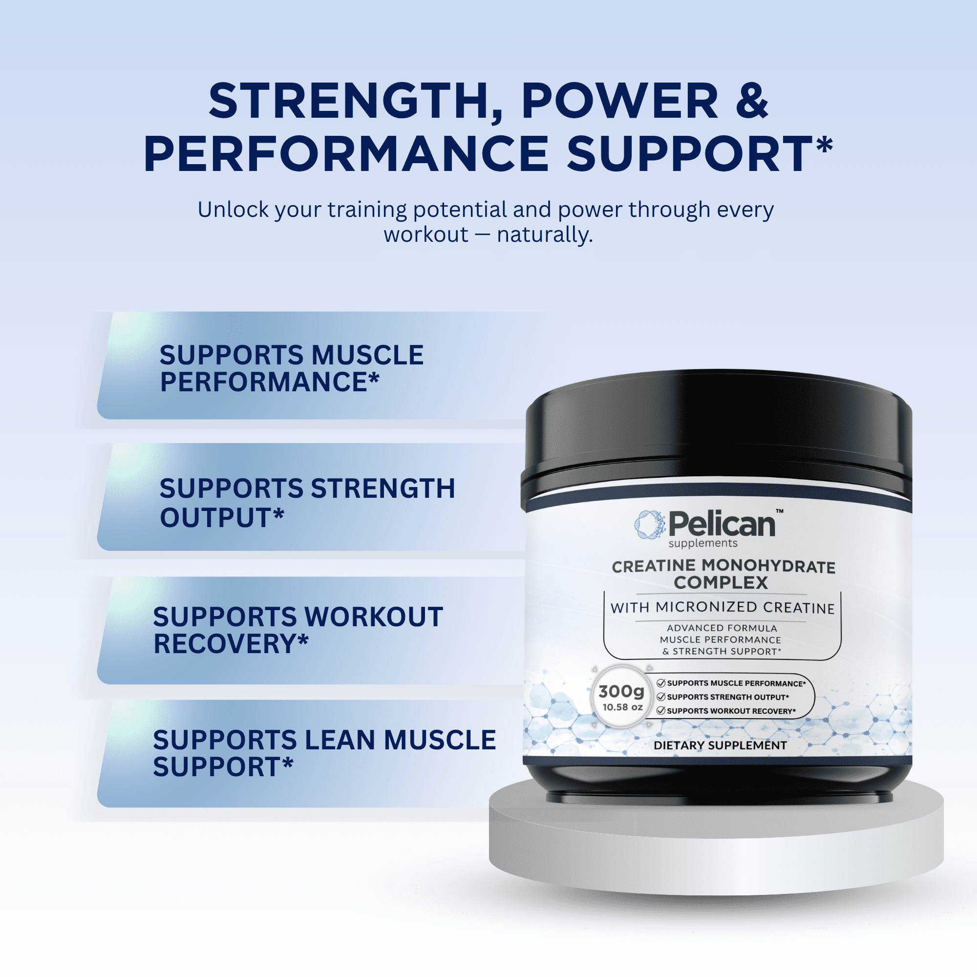 Pelican Creatine Monohydrate Complex – Advanced Muscle Performance & Strength Support Formula – 300g Powder