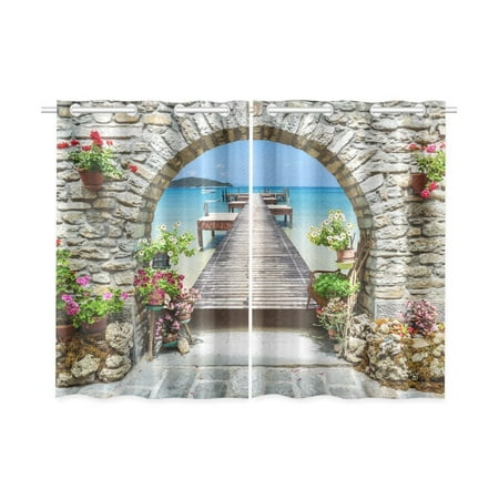 Mkhert Seaview Stone Arch Window Curtains Kitchen Curtain Room