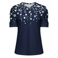 thumbnail image 5 of Olyvenn Womens Plus Size Summer Tops 2025 Loose Fit V Neck T Shirts Casual Puff Short Sleeve Printed Tee Blouses Tunic Navy XL, 5 of 5