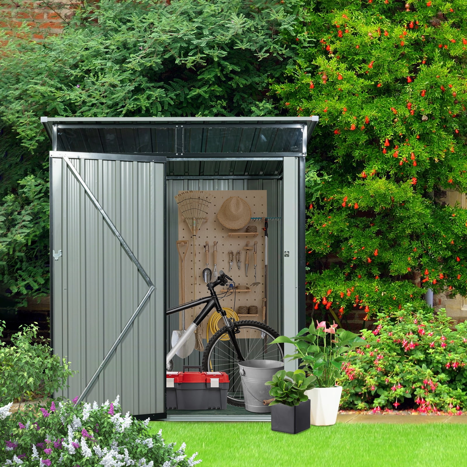 CarButler 5x3ft Metal Outdoor Storage Shed with Transparent plate and Lockable Door for Garden Backyard Patio Lawn Black