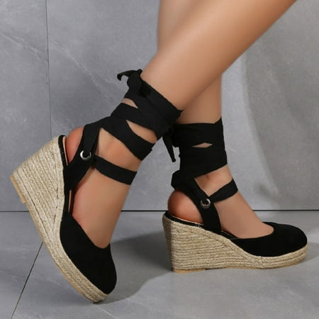 

HIBRO Fashion Summer Women Sandals Wedge Heel Thick Sole Espadrille Straps Round Toe Sexy Casual Style