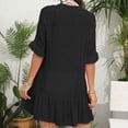 thumbnail image 5 of zaveiop Women's V Neck Ruffled Cover up Button Down Bathing Suit Beach Dress with Short Sleeves (Black, M), 5 of 7