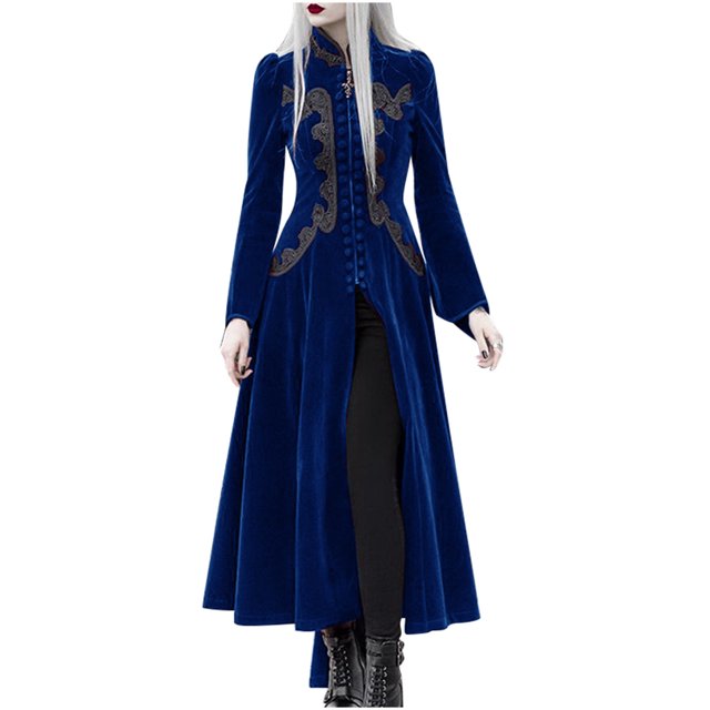 QUYUON Robe d'Hiver pour Femmes en Liquidation, Robe Décontractée en Dentelle Patchwork Médiévale Col Rond Fermeture Éclair Manches Longues Robe Cocktail Midi Style D-3363 Bleu TG