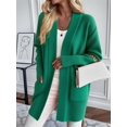 thumbnail image 6 of Women Solid Tone Open Front V Neck Side Pockets Oversized Mid Length Loose Casual Knit Cardigan Green L, 6 of 7