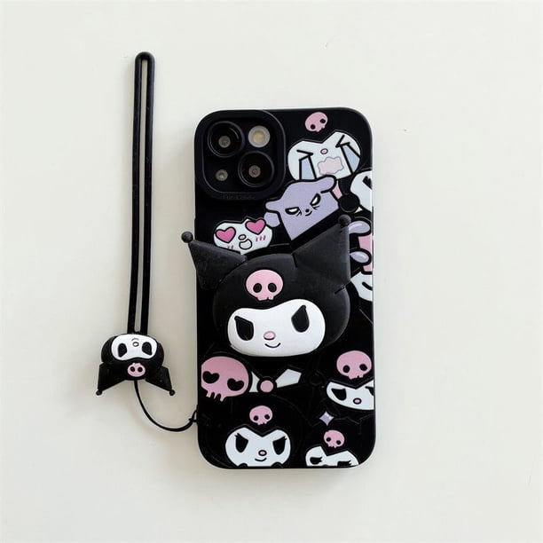 Kuromi-funda de teléfono con soporte para iPhone, carcasa anticaída con correa de Cattoon Sanrio para modelos 13, 12, 11 Mini Pro Max, XR, XS MAX, 8, X, 7 Plus, SE 2020 Fivean unisex