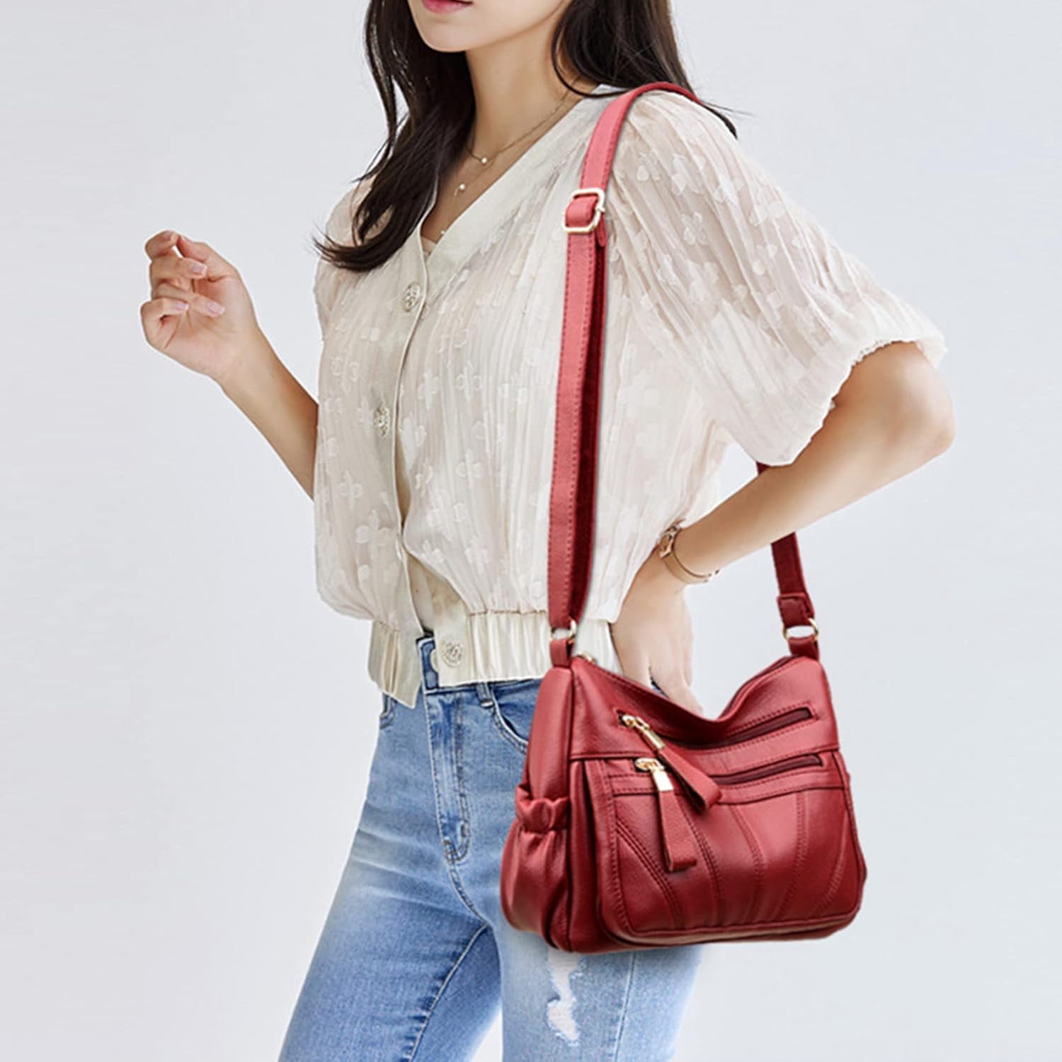 Crossbody Bags for Women Multi Pocket Shoulder Bag Soft PU Leather Purses and Handbags Pocketbooks