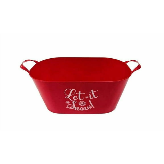 Let it Snow Red Oval Christmas Holiday Storage Bucket with Handle Sentiment Plastic Buckets Handles Gifts Gift Baskets Storage Organizer Containers Party Favor Christmas Holiday Decorations