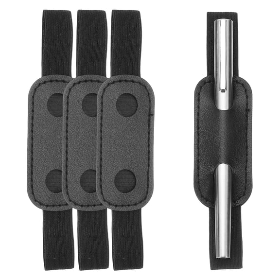 Uxcell 4 Pcs Adjustable Pen Loop Holder for Notebook,  PU Leather Pen Holder Pencil Sleeve Elastic Strap Band Designed for Journals Clipboards Notebooks Calendars, Black