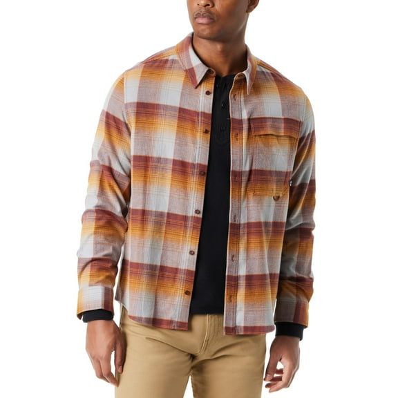 Bass Outdoor Men Classic fit Long Sleeve Button-Up Shirt Large Brown Plaid