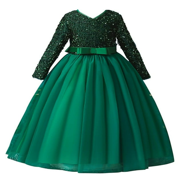 Robe à Paillettes pour la Saint-Valentin pour Grandes Filles, Manches Longues, Robe de Princesse pour Mariage et Fête