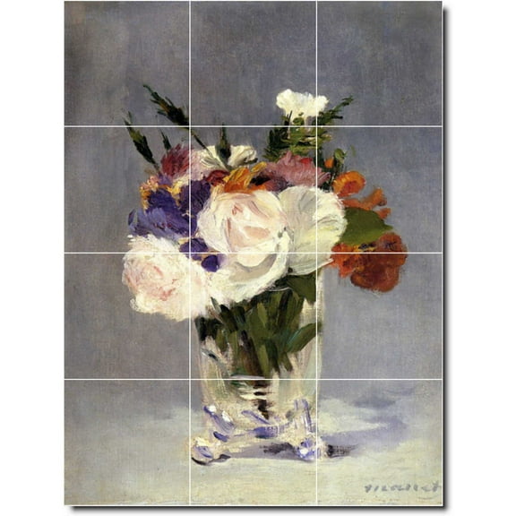 Ceramic Tile Mural-Edouard Manet Flowers Backsplash Tile Mural 18. 12.75" w x 17" h using (12) 4.25 x 4.25 ceramic tiles