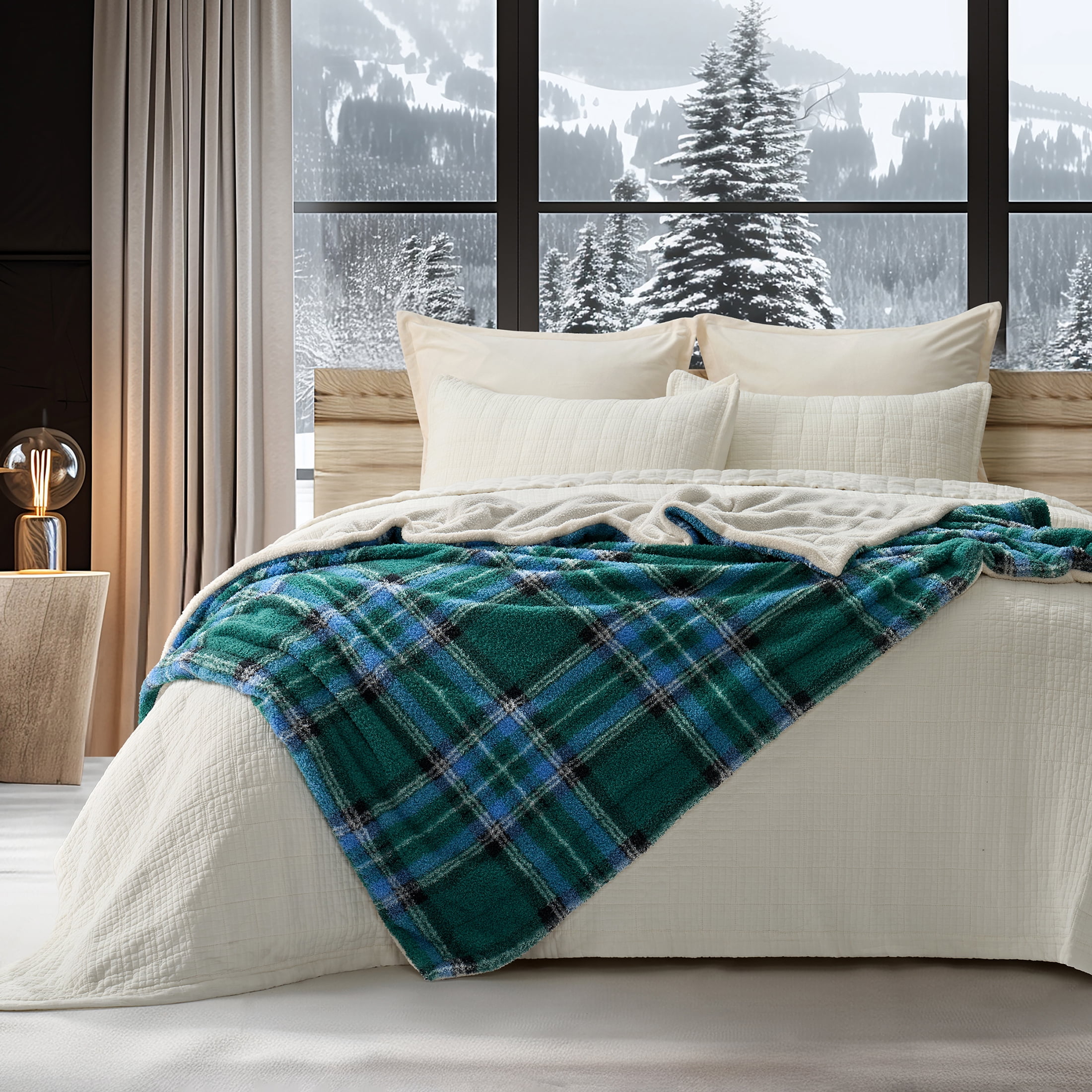 Evergrace Cozy Christmas Throw Green Check 50"x72"