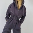 thumbnail image 2 of Women's Sports Casual Zipper Jumpsuit Fashion Hooded Drawstring Jumpsuit Elastic Waist Loose Leggings, 2 of 2