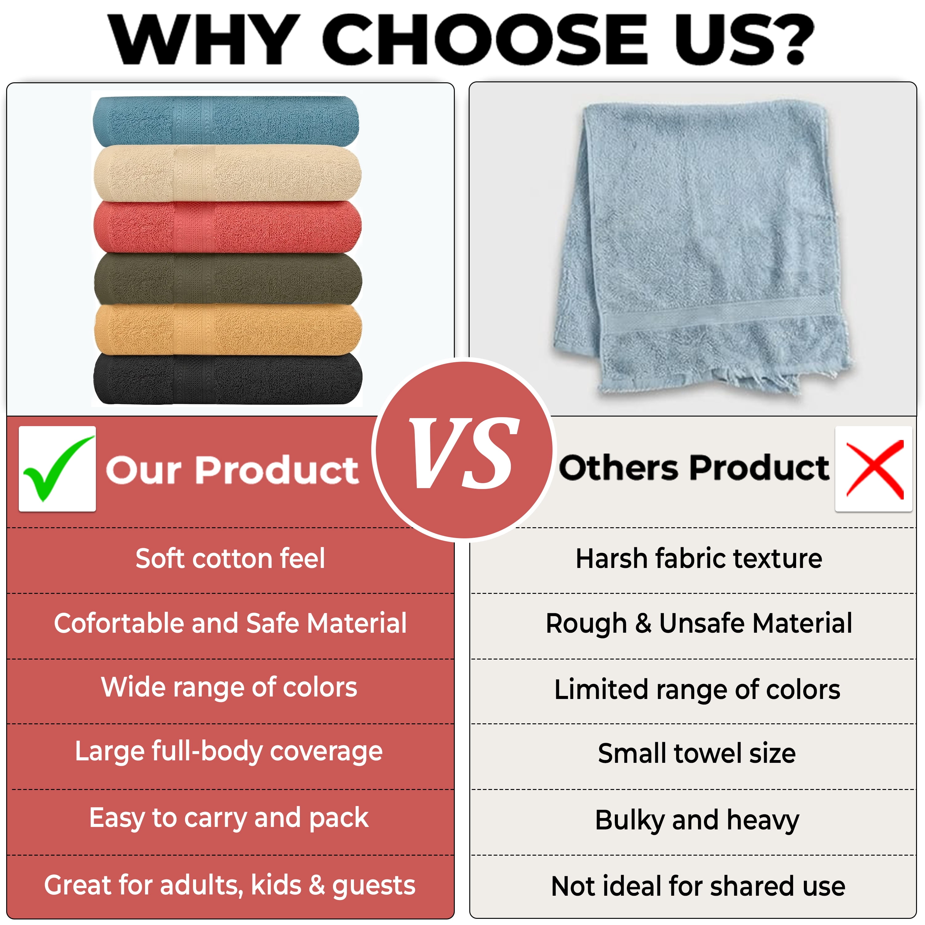 Pack of 6 Bath Towels 27 x 54 Inches, 100% Cotton, Larger & Lighter Weight, Quicker to Dry, Super Soft and Absorbent, Perfect for Bathroom (Multicolor, Pack of 6 (27''x54''))