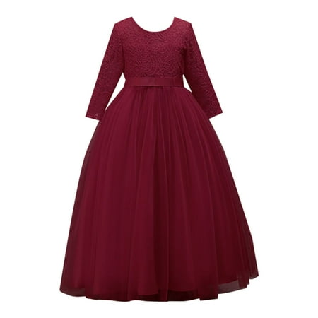 

XIEULQP Baby Girl Clothes Kids Girls Vintage Flower Lace 3/4 Sleeves formal Wedding Party Dance Dress Summer Dress RD2
