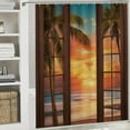 thumbnail image 6 of Orinice Tropical Ocean Beach Shower Curtain Rustic Wood Window View Palm Trees Sea Dusk Sunset Scenery Shower Curtain for Bathroom Decor Waterproof Fabric Set with Hooks,  69x72, 6 of 7