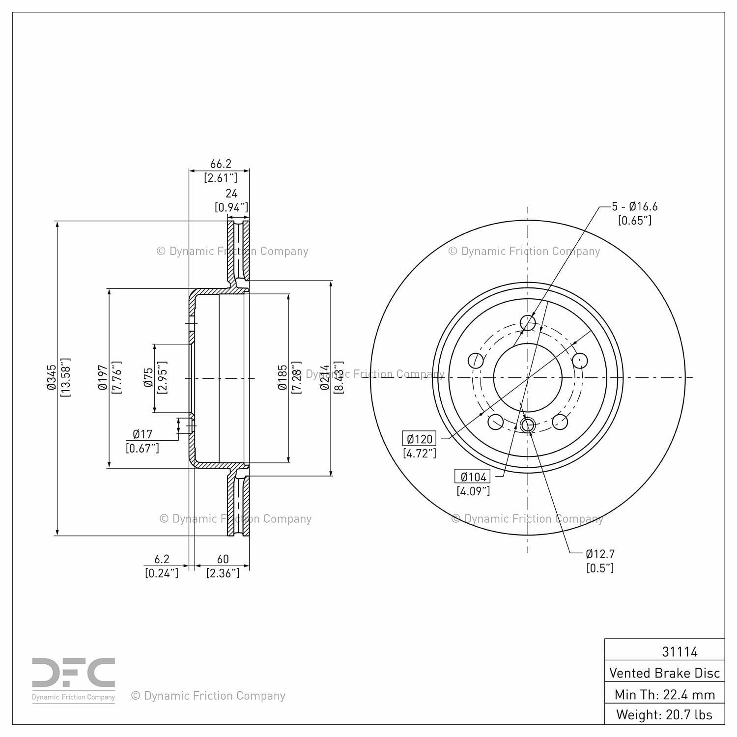 Rear Dynamic Friction Company Disc Brake Rotor 600-31114 (1)