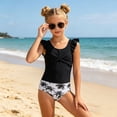 thumbnail image 5 of Mnyotv Girls Swimsuits Cut Out Bathing Suit Flutter Sleeve Tops and Floral Bikini Shorts Summer Beach Swimwears Size 15-16 Years, 5 of 8