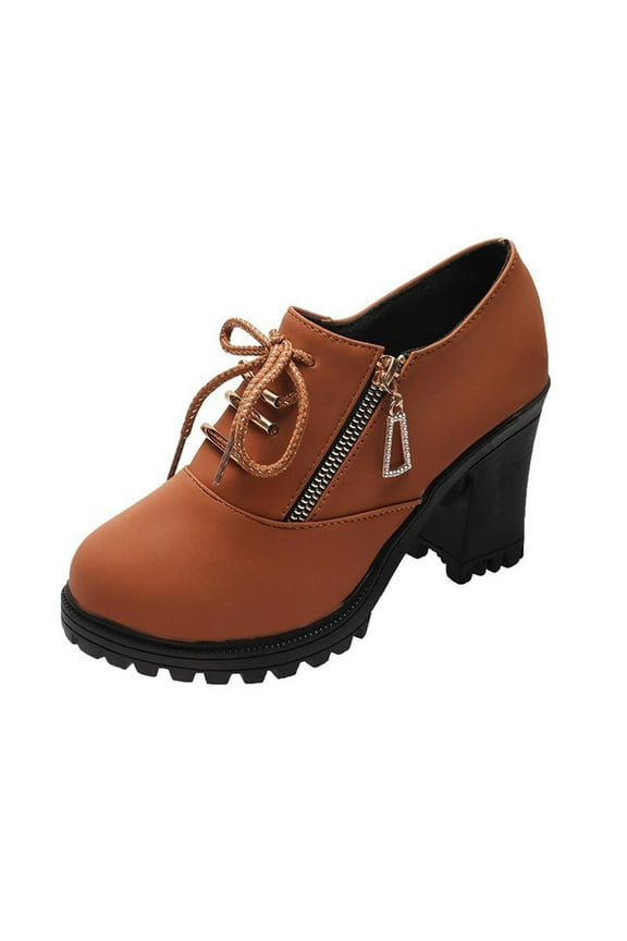 Women's Ankle Boots Lace Up Buckle Zipper Chunky Heel Shoes Comfortable Suede Round Toe Block Heel Fall Winter Boots Outdoor Brown 36