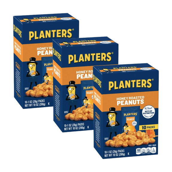 PLANTERS Honey Roasted Peanuts, 10 Ct Box, 1 oz (3-pack)