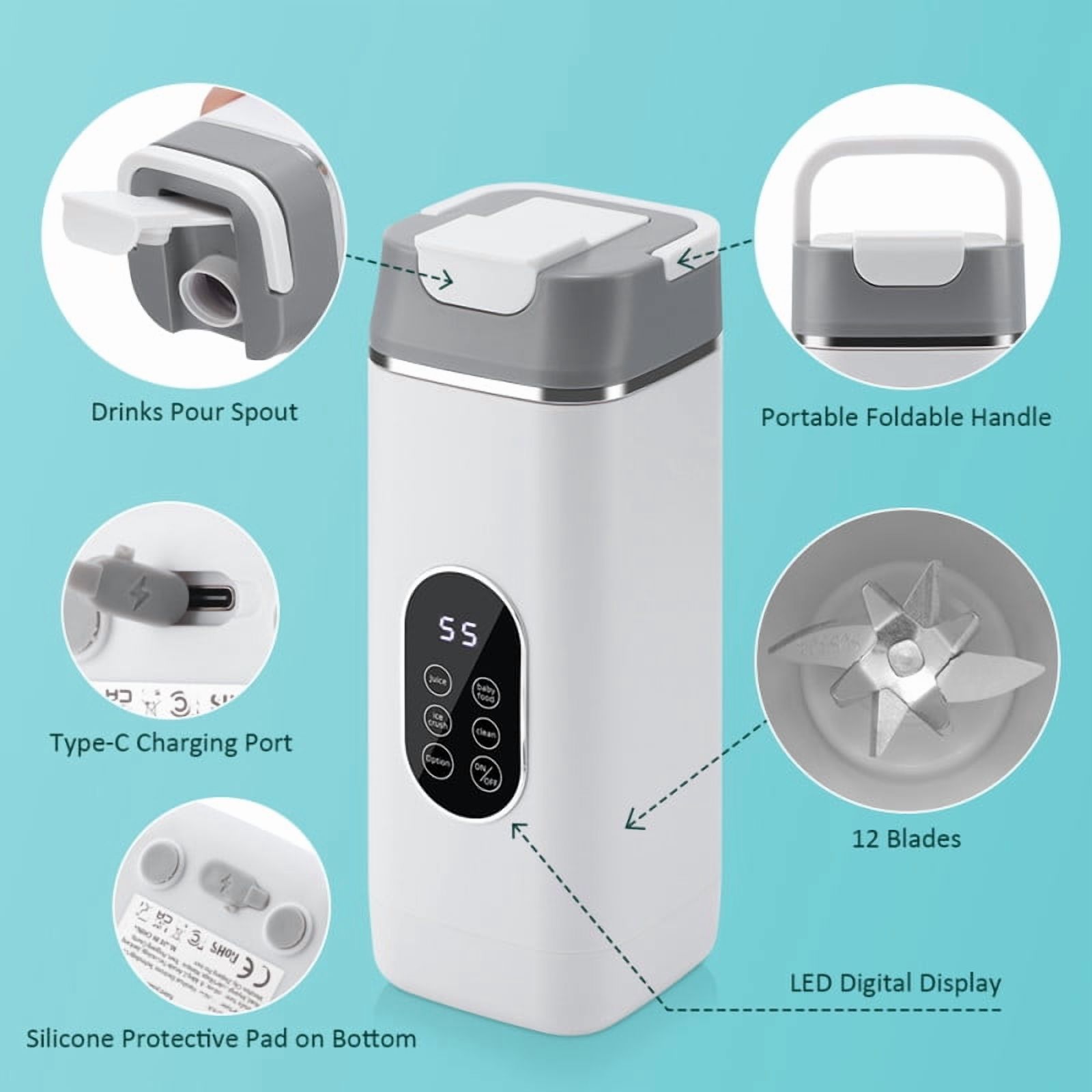 Portable Blender - Small Smoothie & Shake Maker, Personal Blender with 12 Blades, USB-C Rechargeable Mini Mixer Portable Blender-for Smoothies Freshly Squeezed Juices (420ml)