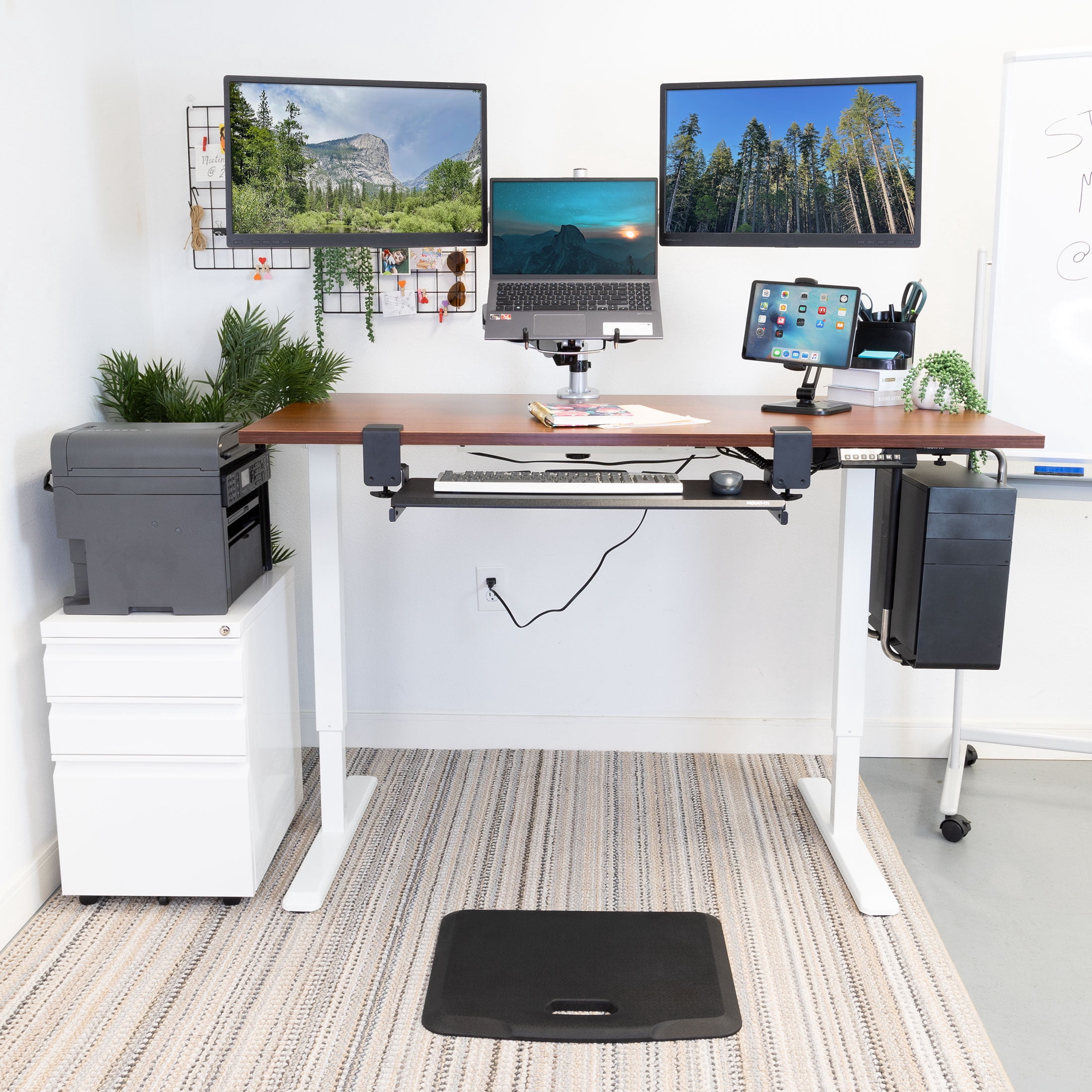 Mount-It! Electric Sit-Stand Desk Frame with Extra-Wide Brown Tabletop