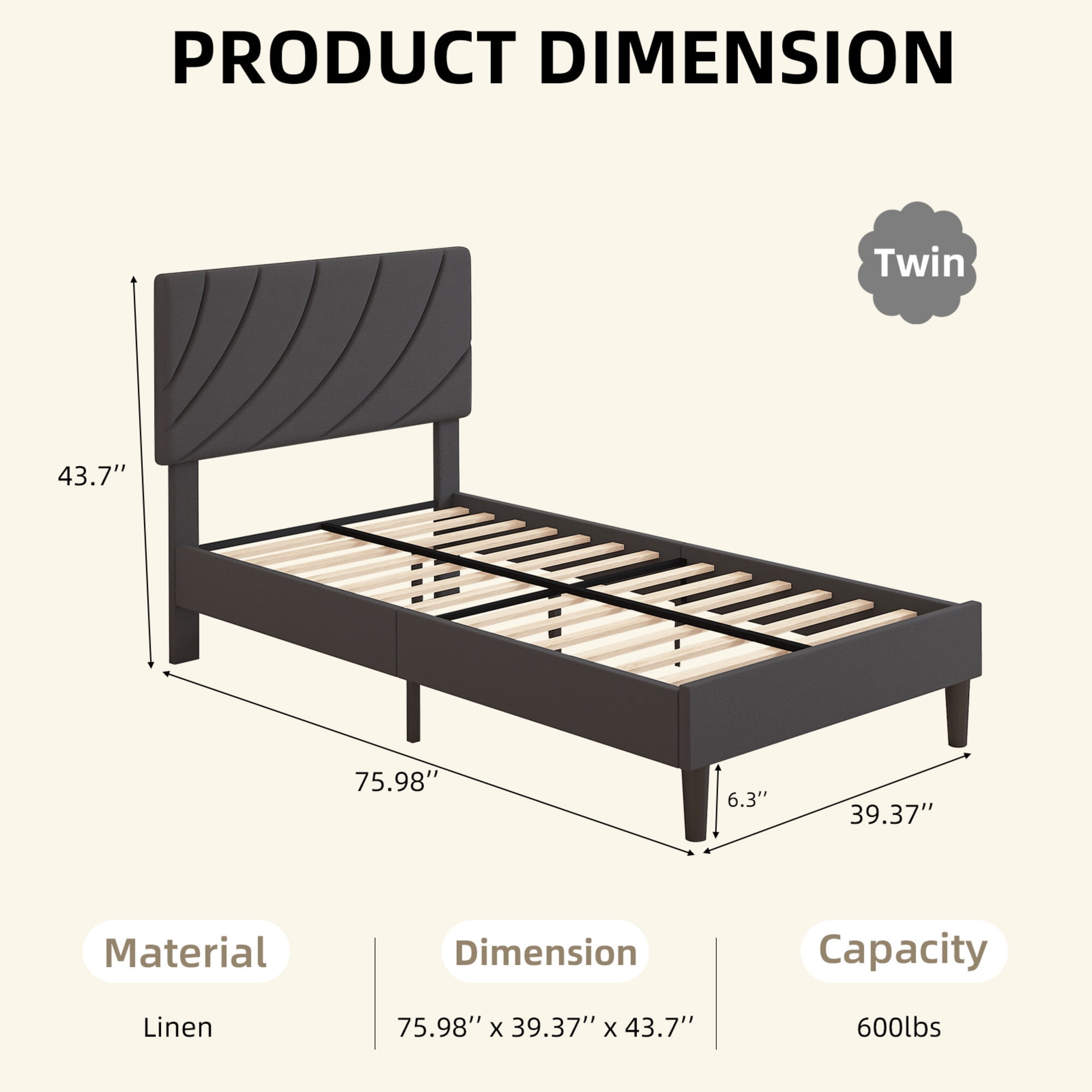 4 EVER WINNER Twin Size Bed Frame, Twin Bed Frame Platform Bed with Headboard, Pink Bed Twin Size, Easy Assembly, Black