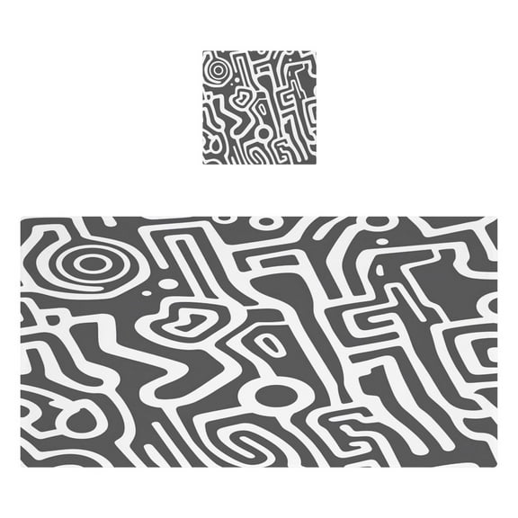 Minimalist Black and White Lines 2 Piece Cotton Bath and Face Towel Set Soft and Absorbent, for Beach Pool Bathroom