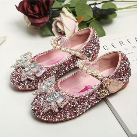 Girls Glitter Dress Shoes Low Heels Sparkly Princess Shoes