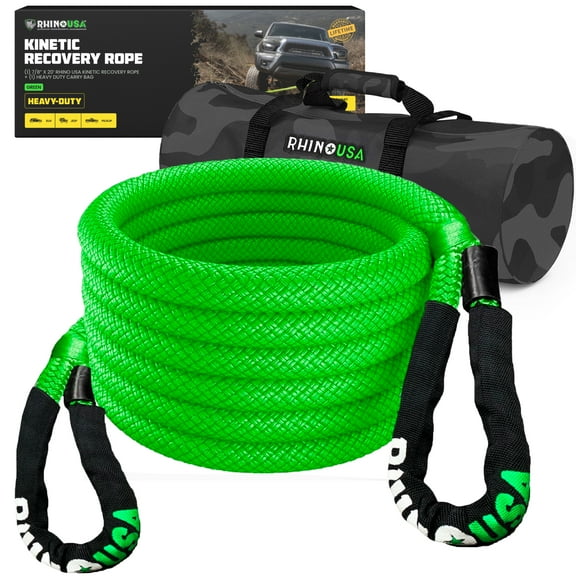 Rhino USA Kinetic Recovery Tow Rope Heavy Duty Offroad Snatch Strap (7/8" x 20' Green)