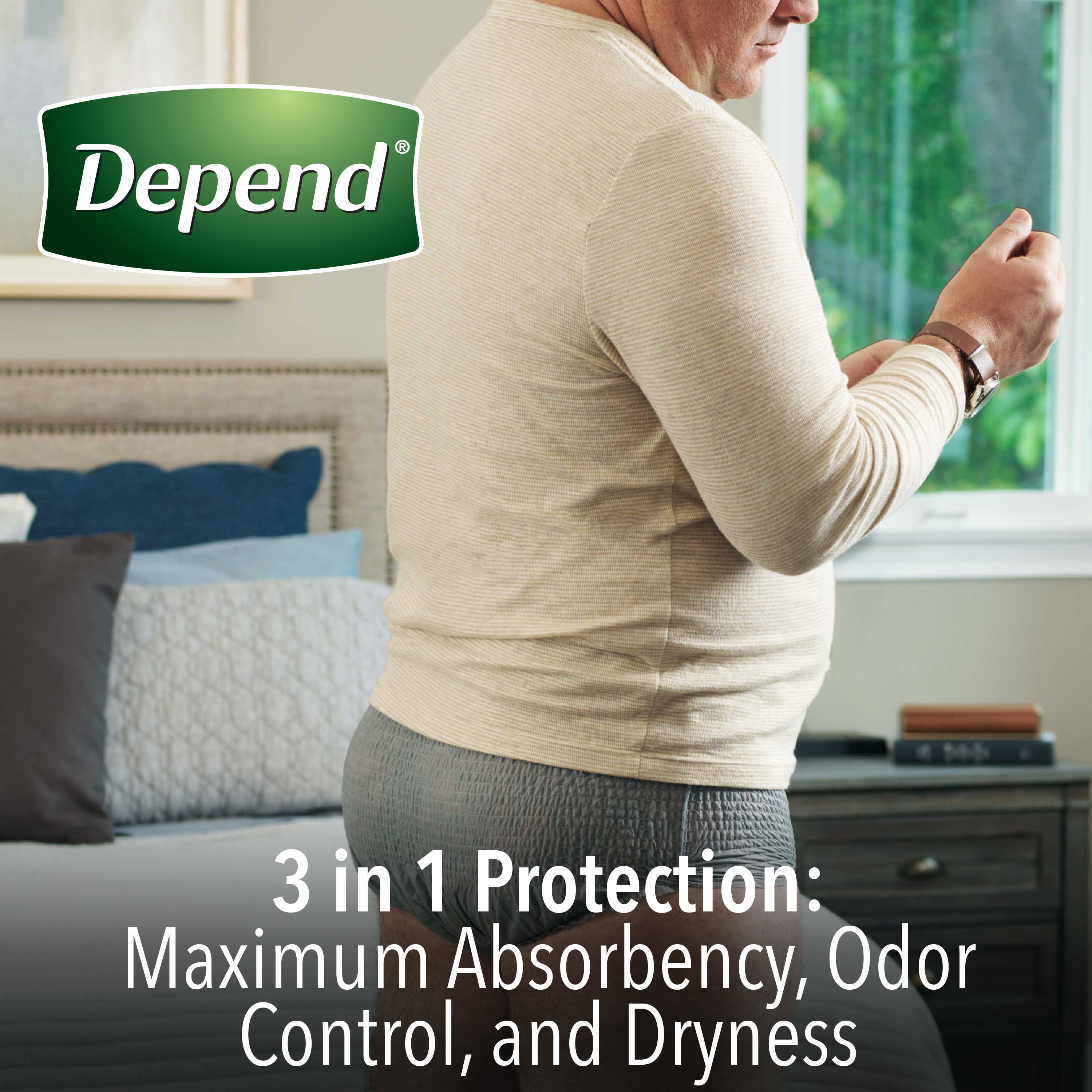Depend Fresh Protection Disposable Underwear Male Waistband Style Large, 53745, Maximum, 56 Ct