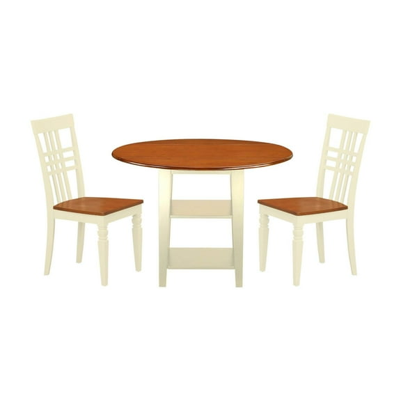 East West Furniture SULG3-BMK-W 3 Piece Sudbury Set With One Round Dinette Table And 2 Slat Dinette Chairs With Wood Seat In A Rich Buttermilk and Cherry Finish.-Finish:Buttermilk & Cherry,Shape:Round