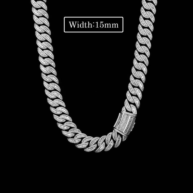 2PCS Cuban Link Chain Set For Men & Women - 10MM Iced Out Diamond Miami Chains, 18K White Gold Plated