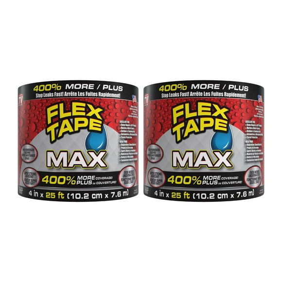 Flex Tape MAX - Strong Rubberized Waterproof Tape; Instantly Stop Leaks; Great for Home Repairs, Plumbing, Outdoor Gear, DIY Projects, Automotive Fixes, Black, 4 in x 5 ft (10.2 cm x 1.52 m) - 2 Pack