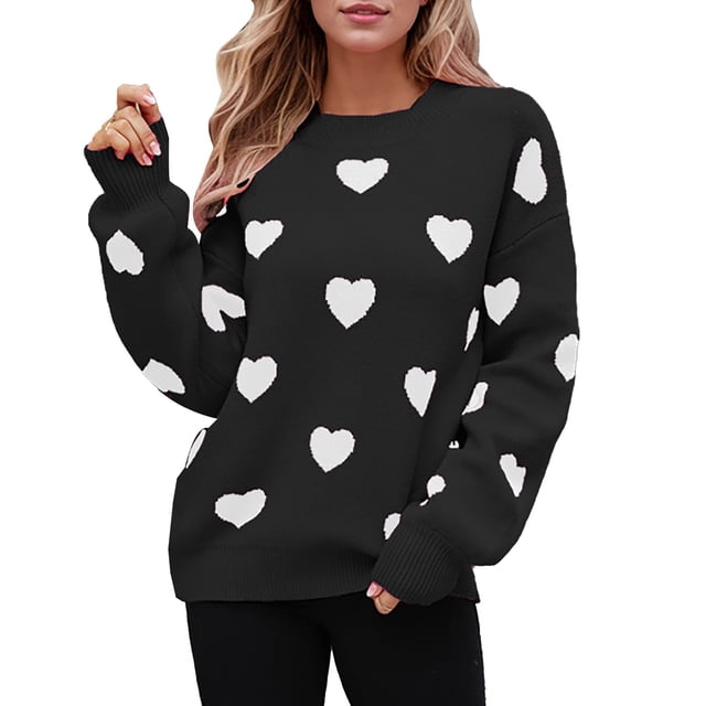 Pulls Imprimés pour Femmes! Fadeal Pull à Capuche Tricoté Col Rond Amour de la Saint-Valentin pour Femmes Noir TG