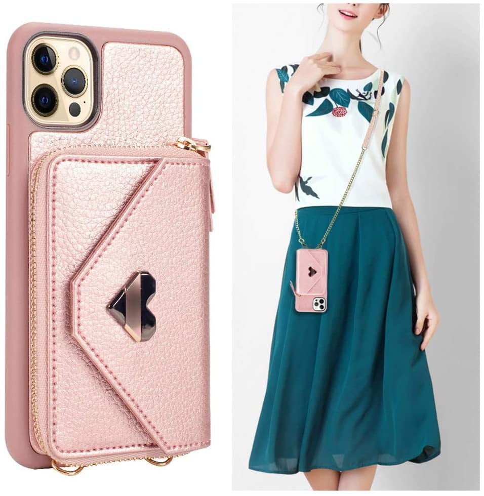 Wallet Case for iPhone 12 Pro Max, JLFCH iPhone 12 Pro Max Crossbody Case with Zipper Credit