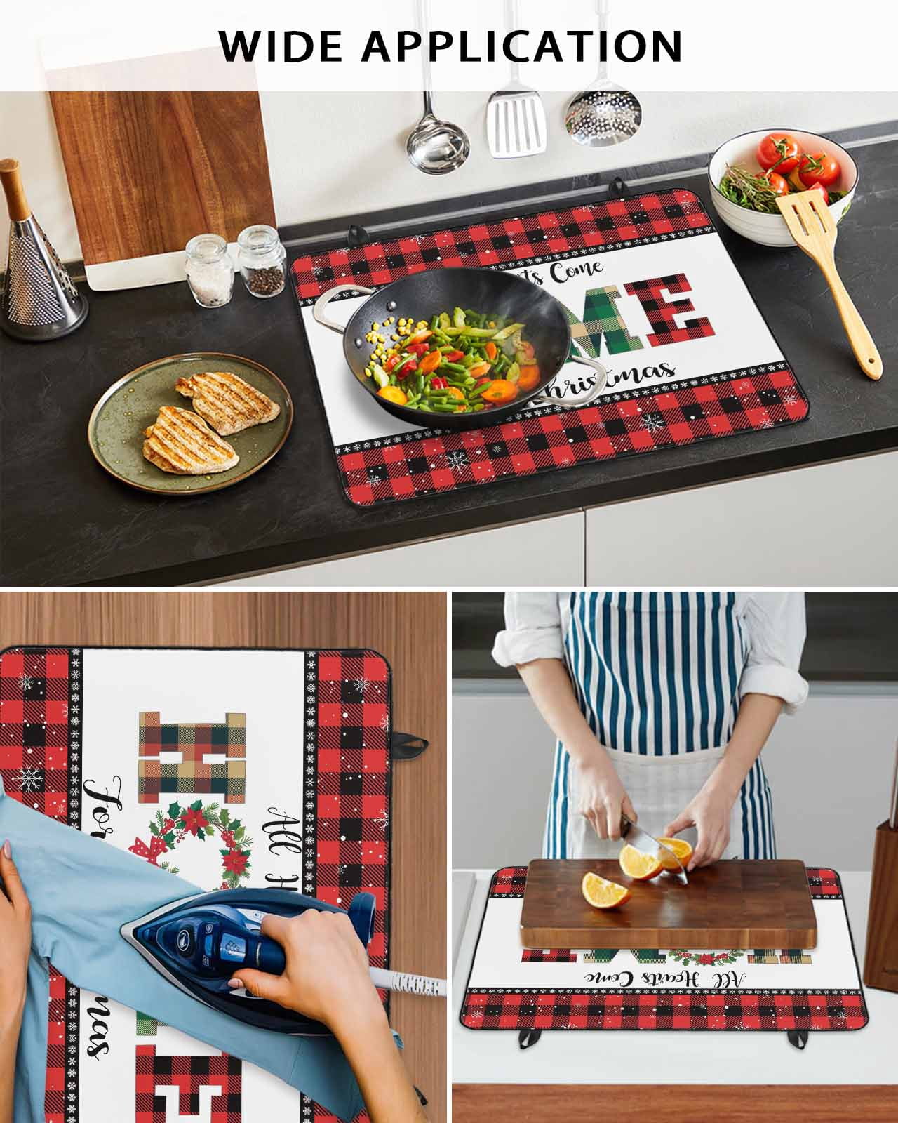 Large Induction Cooktop Protector Mat Christmas Stove Top Covers for Electric Stove, Winter Poinsettia Snowflakes Red Black Plaid Decorative Stove Burner Cover Mats, Glass Top Stove Cover